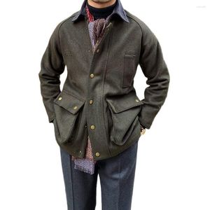 Chaquetas para hombre, chaqueta de Safari de lana de Tweed para hombre, abrigo táctico militar con múltiples bolsillos, ropa de calle de otoño e invierno, ropa Vintage