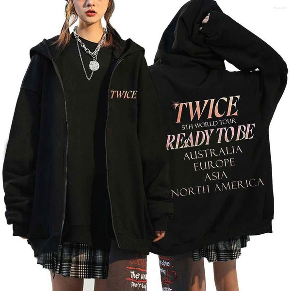 Vestes pour hommes Twice Hoodie Zipper Jacket World Tour PRÊT À ÊTRE Hommes Femmes Kpop Mode Streetwear Hip Hop Y2k Automne Zip Up Sweat