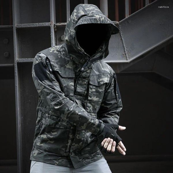 Chaquetas para hombres Reino Unido EE. UU. Táctico Militar Cortavientos para hombre Impermeable con capucha Vuelo Piloto Abrigo Ejército Multi-Bolsillo Camuflaje Campo