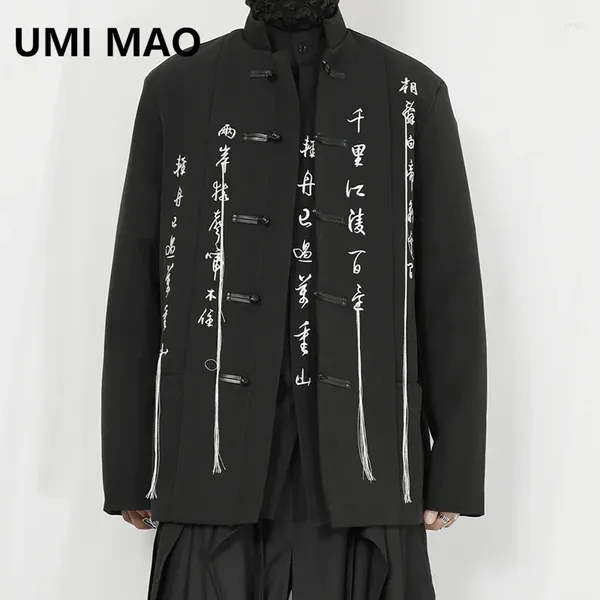 Chaquetas para hombres umi mao chaqueta casual original estilo chino collar caligrafía bordado de ajuste suelto blazers
