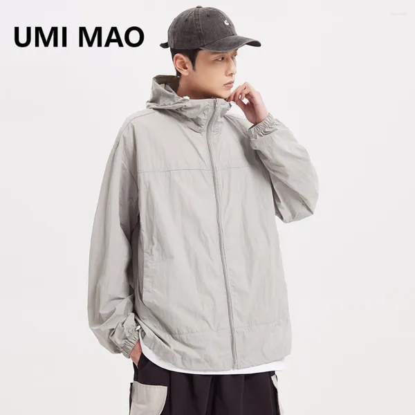 Chaquetas para hombres umi mao yamamoto abrigo oscuro informal 2023 verano delgada manga larga protector solar para hombre gris claro hombre bombardero