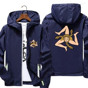 Vestes pour hommes Unique sicilien Sicile drapeau Triskelion femmes vêtements de sport à capuche bombardier fermeture éclair mince coupe-vent cyclisme manteau veste 7XL