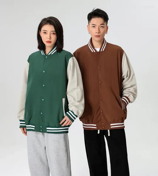 Chaquetas para hombres Unisex Retro Chaqueta de béisbol PU Cuero Manga larga Suelto Uniforme de moda Y2k Streetwear Abrigo Parejas Ropa casual