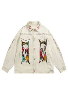 Hommes Vestes Unisexe Vintage Blanc Denim Veste Hommes Printemps Hip Hop Streetwear Rétro Graphique Fleur Broderie Chic Femmes Lâche Manteau 230821