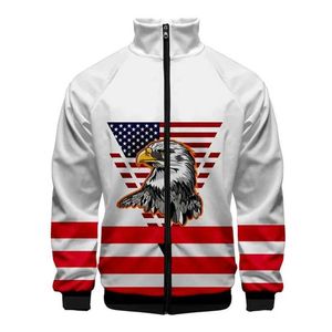 Heren Jackets USA vlag Amerikaanse sterren en strepen 3D Stand kraagjassen mannen dames ritsjack casual long slve jas jas kleding mannelijk t240523