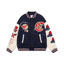 Vestes pour hommes Varsity Casual Coutures contrastées Manches en cuir PU Industrie lourde Lettre de broderie Veste de course Veste American High Street Loose Men's