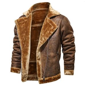 Vestes pour hommes Veikeey hiver épais manteau hommes chaud en daim cuir long avec fourrure marron Biker veste fermeture éclair manches chauffées