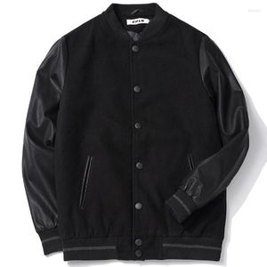 Vestes pour hommes VIANKANI School Team Uniform Men Black Leather Sleeves College Varsity Jacket Quilted Baseball Letterman Coat Plus Size S-6XL