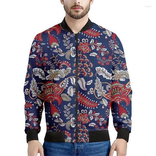 Chaquetas para hombres vintage bohemio floral 3d estampado impreso hombres primavera otoño flores sudaderas tops mangas largas bombar