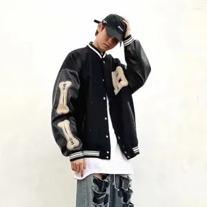 Herenjassen Vintage Bone Varsity Jacket Heren Leren hoes Pluche Letterman Dames Bomber Hip Hop Jas Oversize Groen Paars