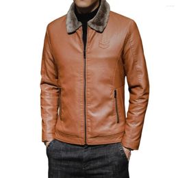 Vestes pour hommes Vintage Brown Veste en cuir hiver fausse fourrure col coupe-vent chaud manteau de luxe marque de vêtements Chaqueta Cuero Hombre