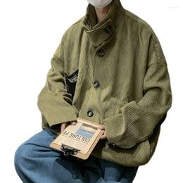 Vestes pour hommes vintage en velours côtelé pour hommes vert lâche veste décontractée style safari manteau de mode