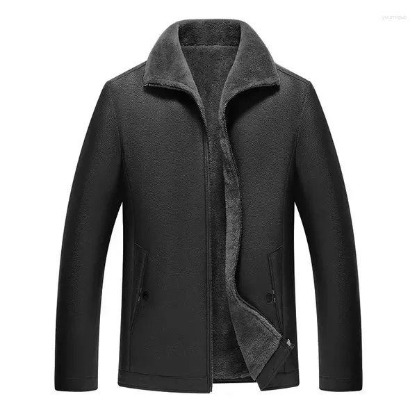 Chaquetas para hombre, chaqueta de invierno con forro de piel vintage, abrigo cálido, prendas de vestir para hombre, abrigos con cuello, regalos para padres de cuero para hombres