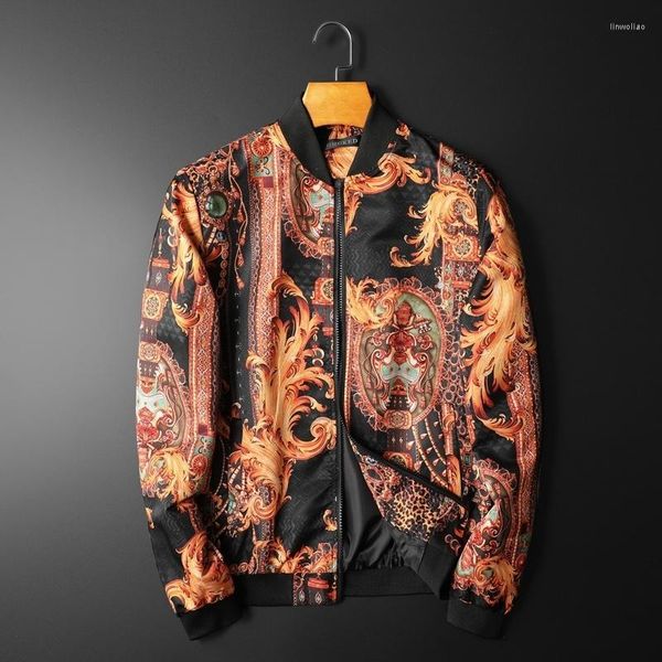 Chaquetas para hombres Vintage Golden Print Luxury Bomber Party Jacket Outfit Club Bar Coat Hombres Casaca Hombre