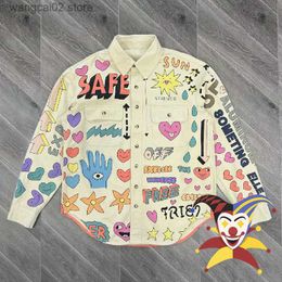 Heren Jassen Vintage Graffiti Hand Schilderij Cargo Jas Mannen Vrouwen Casual Abrikoos Jassen Jas T230602