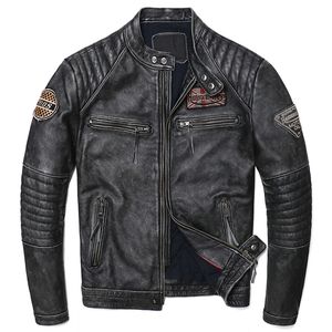 Vestes pour hommes vintage gris moto véritable veste en cuir de veste en cuir naturel manteau de vêtements cool slim 230812