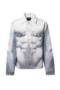 Herenjassen Vintage High Street Vibe Blauw en Wit 3D-bedrukt jasje Overhemd Denim Body Streep Gradiënt Korte damesjas