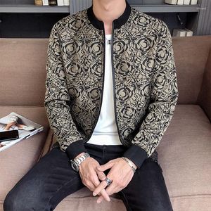Vestes pour hommes Vintage Jacong Sleeve Ket Jaqueta Masculina Jacquard Jacket Men Zipper Bomber LCasual Baroque Party Wear