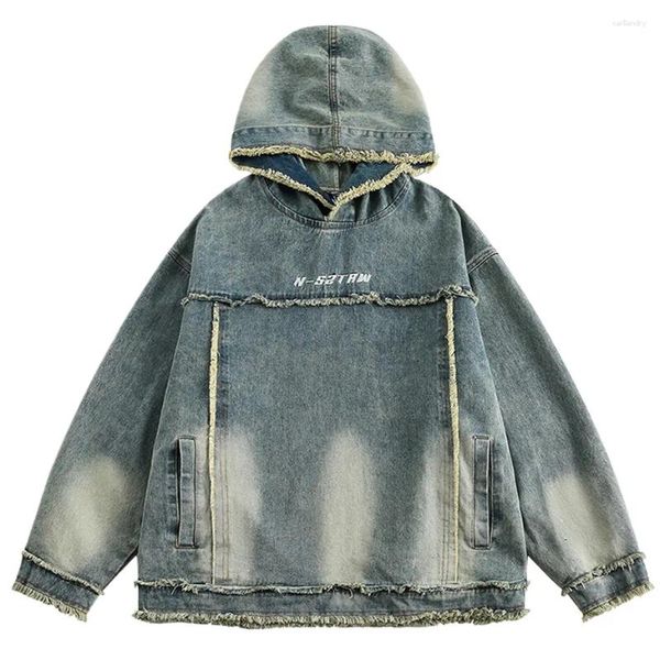 Chaquetas para hombres Vintage Jeans Sudaderas con capucha Moda High Street Lavado Retro Denim Sudadera Primavera Otoño Sudadera con capucha Y2K Sudadera con capucha Tops