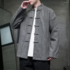 Vestes pour hommes Vintage Lin Veste Hommes Style Chinois Manteau Couleur Solide Mode Casual Vêtements Traditionnels Mâle