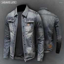 Herenjassen Vintage Heren Denim Jas Hoge Kwaliteit Gepersonaliseerde Rits Biker Tops Jas Heren Revers Trend Jean Bovenkleding Blouson Homme