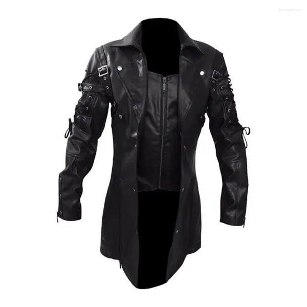 Vestes pour hommes vintage hommes en cuir veste steampunk moto-cycle zipper jacekts manteaux poids lourd mante