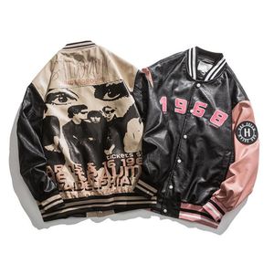 Chaquetas de hombre Vintage chaqueta de moto 2021 otoño letra bordada PU cuero béisbol bombardero abrigo hombres mujeres abrigo Varsity