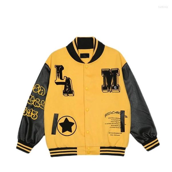 Vestes pour hommes Vintage Patchwork Baseball Hommes Femmes Rue Lettre Flocage Varsity Bomber Veste Hip Hop Surdimensionné Collège Manteaux Couple