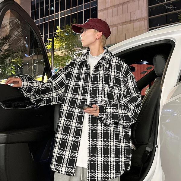 Vestes pour hommes Vintage manteau à carreaux automne coréen grande taille mode col rabattu vêtements d'extérieur pour hommes