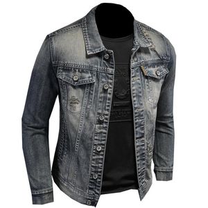 Chaquetas de hombre Vintage Ripped Denim para hombre moda Retro camionero abrigo hombre lavado motocicleta Biker prendas de vestir exteriores Tops