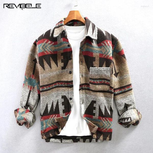 Chaquetas para hombres camisas vintage vintage bloqueado grueso chaqueta de manga larga lapa de manga larga copas informales tops suelto abrigo de un solo pecho