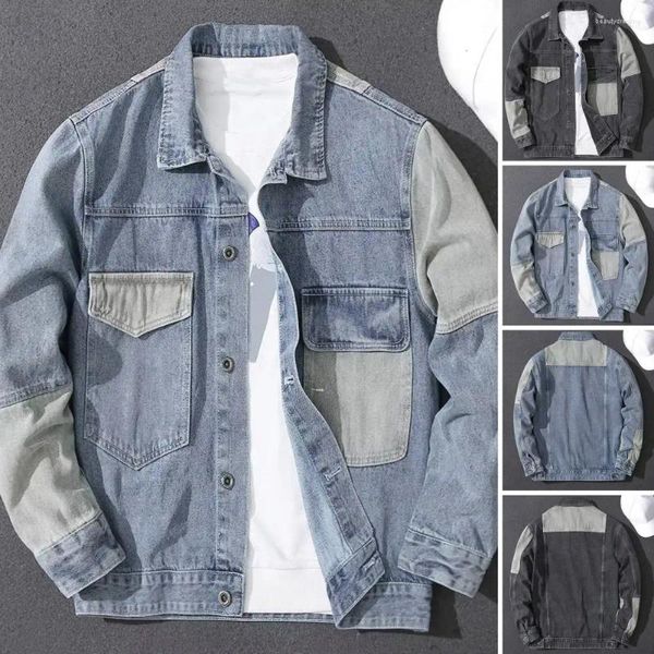 Vestes pour hommes, veste de Style de rue Vintage avec poches, vêtements d'extérieur à simple boutonnage, Streetwear, manteaux en Denim de couleur assortie