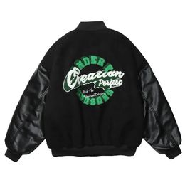 Herenjassen Vintage Varsity-jassen voor heren Punk Gothic jassen Borduren Hiphop Harajuku Baseballjack Losse massaal leren jassen 231010