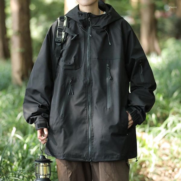 Vestes pour hommes Vintage imperméable à l'eau veste fonctionnelle extérieure coupe-vent Camping sport élastique à capuche automne mode pardessus