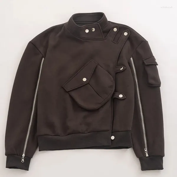 Vestes pour hommes vintage large épaule stéréoscopique bouton de poche bouton de style armure militaire sweat-shirt manteau