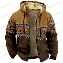 Vestes pour hommes Vestes d'hiver vintage pour hommes Bison Print Design Veste de moto Casual Manteaux à manches longues Mâle Polyvalent Sweats à capuche T240122