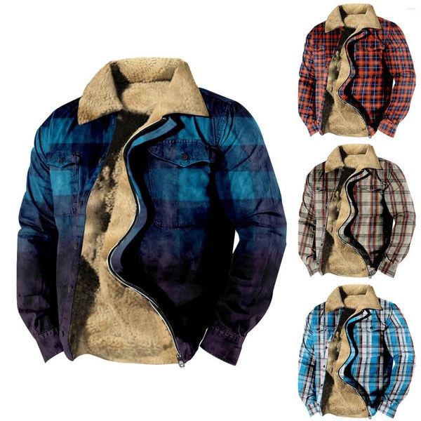 Chaquetas para hombre, chaqueta a cuadros de lana con forro cálido, chaqueta gruesa de invierno, chaqueta clásica con cremallera de solapa, abrigo para hombre del Polo Sur