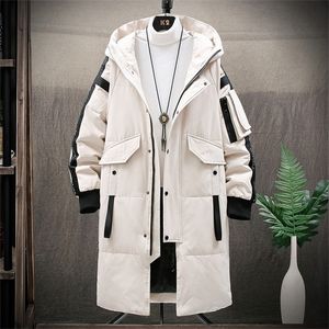 Herenjassen Warm Dikke Men Witte Duck Down Jacked Jacked Hapleed Puffer Coat Winter Male Casual Long Parka Overjat Outdoor Multi-Pocket 221019