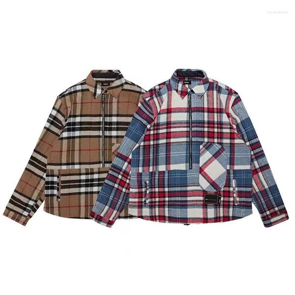 Vestes pour hommes We11done Chaqueta Veste En Laine De Mode Demi Fermeture Éclair Plaid Manteau Haute Qualité Casual Femmes Bien Fait Pull Homme Hiver