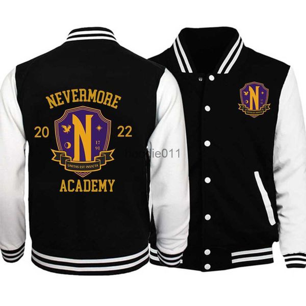 Vestes pour hommes Mercredi Nevermore Academy Sweat-shirt Halloween Veste Imprimer Baseball Uniforme Polaire Manteau Veste Sweat-shirt L230925