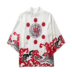 Chaquetas de hombre blanco negro Harajuku cárdigan Kimono chaqueta Unisex Casual suelta verano 2022 protector solar capas bohemias hombres abrigo ThinMen's