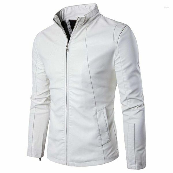 Vestes pour hommes en cuir blanc cavalier moto véritable slim de mouton slim de course hommes