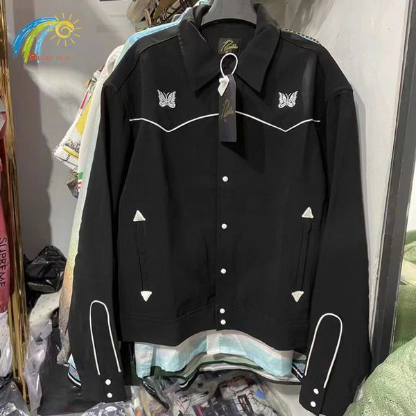 Chaquetas de hombre rayas blancas mariposa agujas bordadas hombres mujeres alta calidad Streetwear AWGE agujas pista abrigo prendas de vestir exteriores 230311