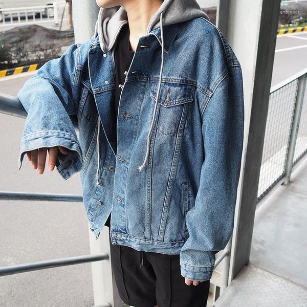 Hommes vestes en gros 2023 mode rue décontracté adolescents Denim veste mâle coréen à la mode Harajuku Couple Hip Hop capuche manteau