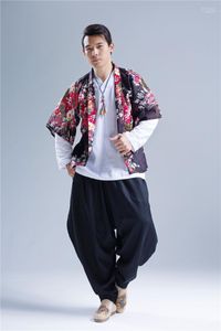 Heren Jackets Groothandel- Mens 2022 Jacket Printing Casual Men Loose Coat Street Fashion Japan Style Hiphop Kimono Linen Overcoat Q3831