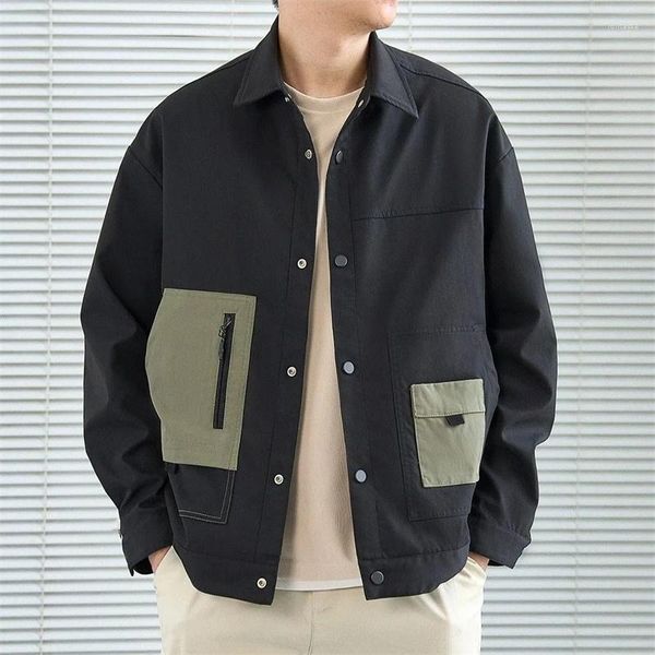 Chaquetas para hombre, abrigo de béisbol cortavientos, moda coreana de primavera y otoño, chaqueta corta de Color de retazos, chaqueta Bomber de tendencia, ropa para hombre