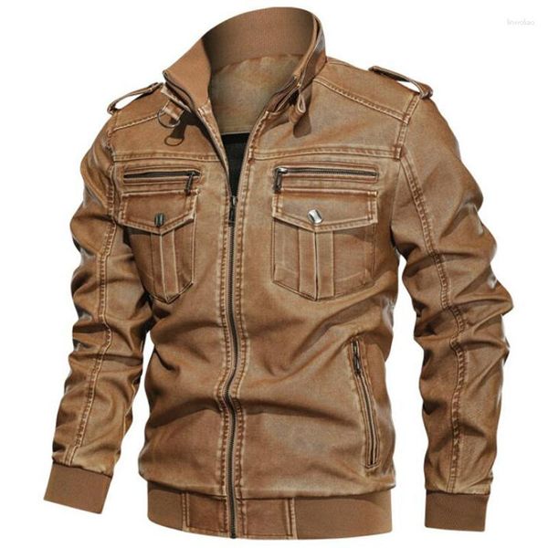 Vestes pour hommes coupe-vent-manteaux blouson aviateur hommes en cuir PU automne décontracté moto Vintage manteau vêtements