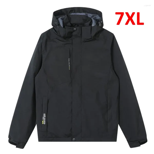 Vestes pour hommes Veste coupe-vent Manteau imperméable Mode Vêtements d'extérieur avec poignets côtelés et capuche amovible Plus Taille 6XL 7XL