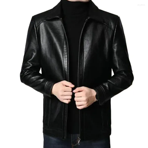 Chaquetas para hombres Abrigo a prueba de viento Hombres con estilo Chaqueta de motocicleta de cuero sintético Cálido Ropa exterior de moda para otoño invierno