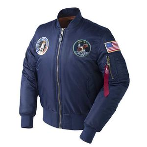 Heren Jackets Winter Apollo 100th Space Shuttle Mission Dikke Padded MA1 Bomber Hiphop US Air Force Pilot Warm Oversized Flight Jacket for Men T240507